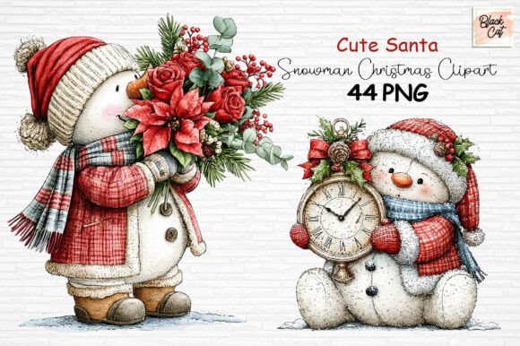 Download Cute Santa Snowman Christmas Clipart PNG - Snow Collection
