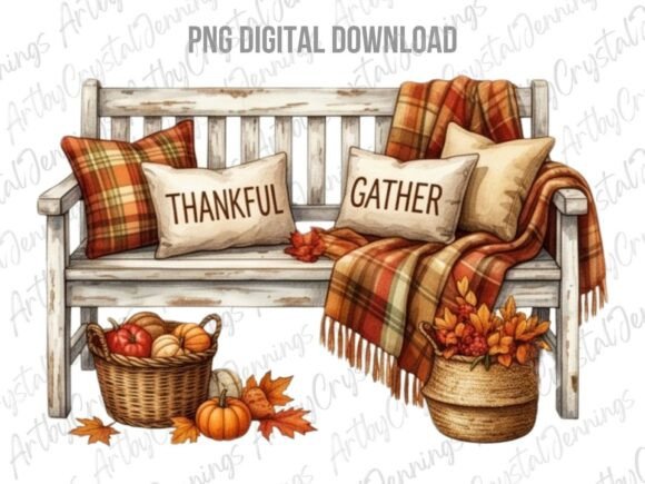 Download Fall Thankful Gathering Bench PNG - Thankful Collection