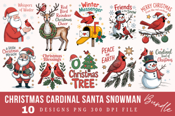Download Christmas Cardinal Santa Snowman PNG Des - Snow Collection
