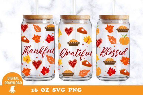 Download Thankful Grateful Blessed Glass Can - Thankful Collection