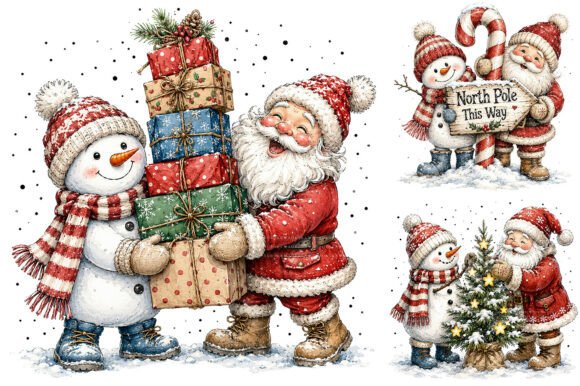 Download Cute Santa Snowman Christmas Clipart - Snow Collection
